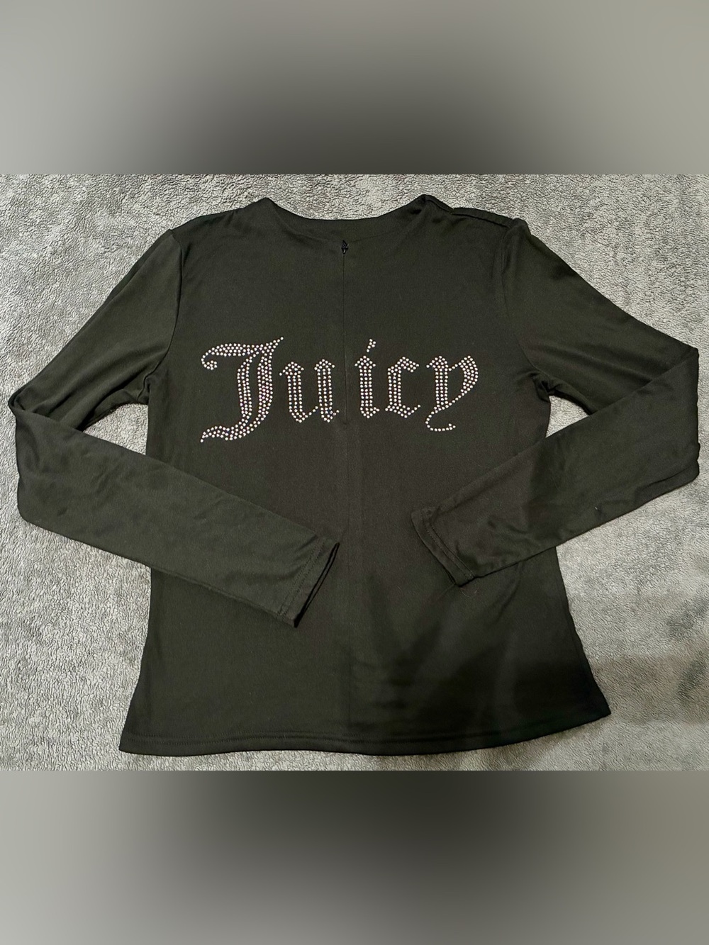 Juicy Couture Black Long Sleeve Top with Rhinestone 'Juicy' Logo M